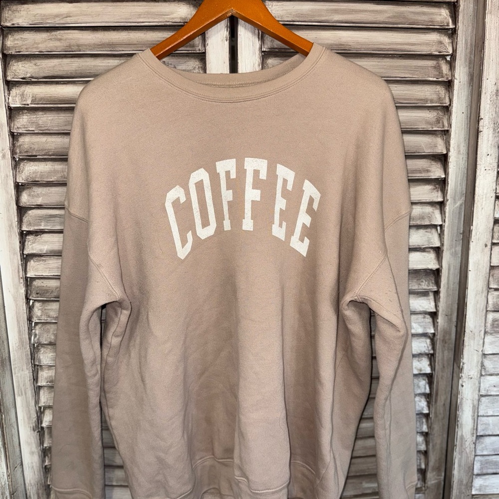 COFFEE Graphic Pullover Sweatshirt - Taupe